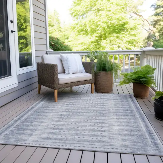 Blue And Ivory Geometric Washable Indoor Outdoor Area Rug Photo 8