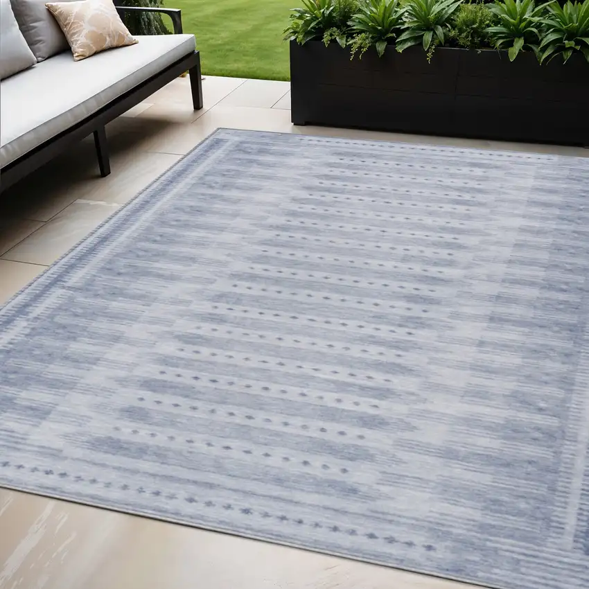 Blue And Ivory Geometric Washable Indoor Outdoor Area Rug Photo 2