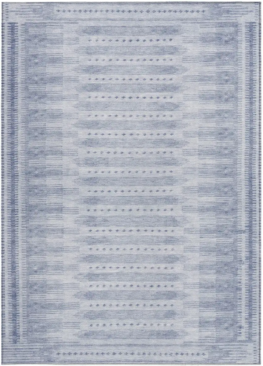Blue And Ivory Geometric Washable Indoor Outdoor Area Rug Photo 3