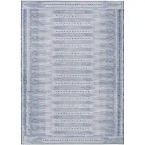 Photo of Blue And Ivory Geometric Washable Indoor Outdoor Area Rug