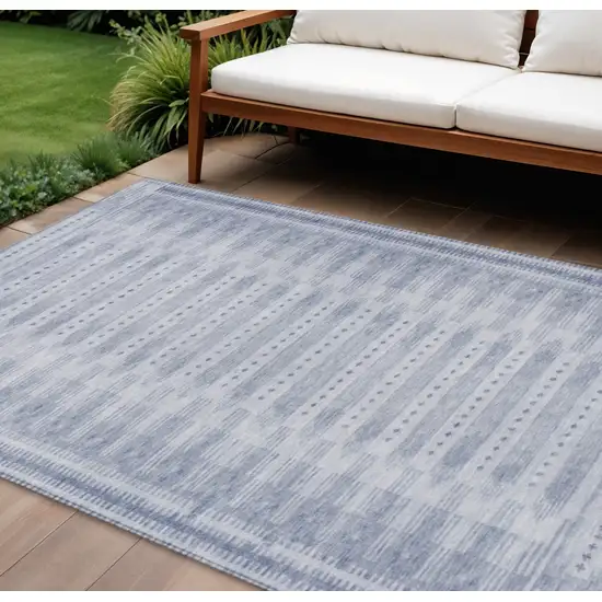 Blue And Ivory Geometric Washable Indoor Outdoor Area Rug Photo 2