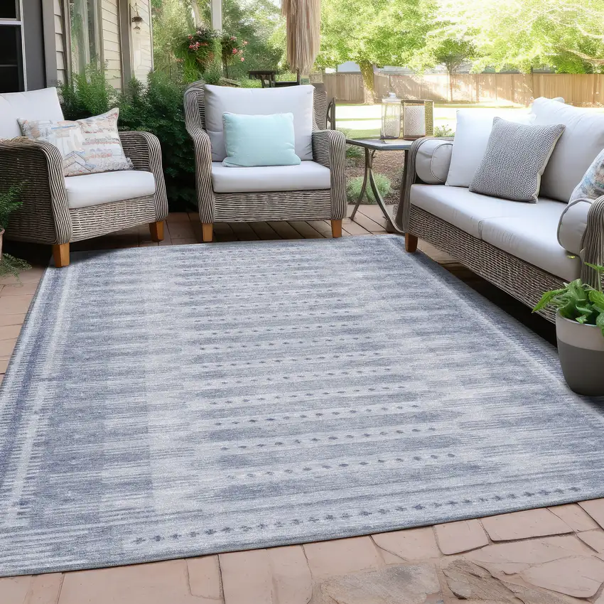 Blue And Ivory Geometric Washable Indoor Outdoor Area Rug Photo 5