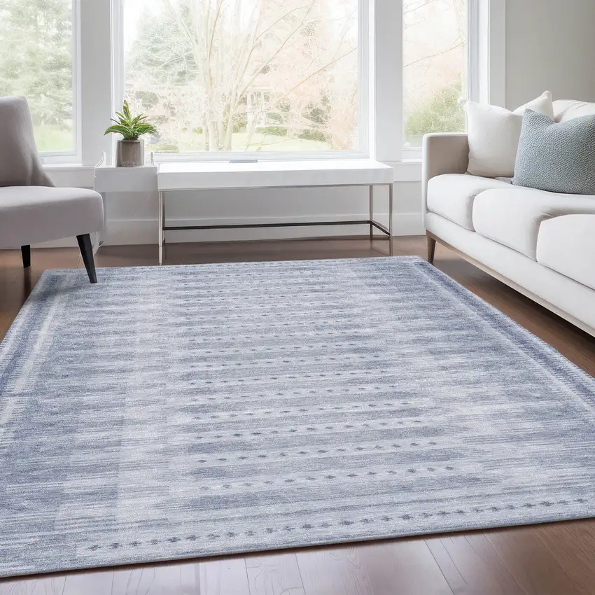 Blue And Ivory Geometric Washable Indoor Outdoor Area Rug Photo 7