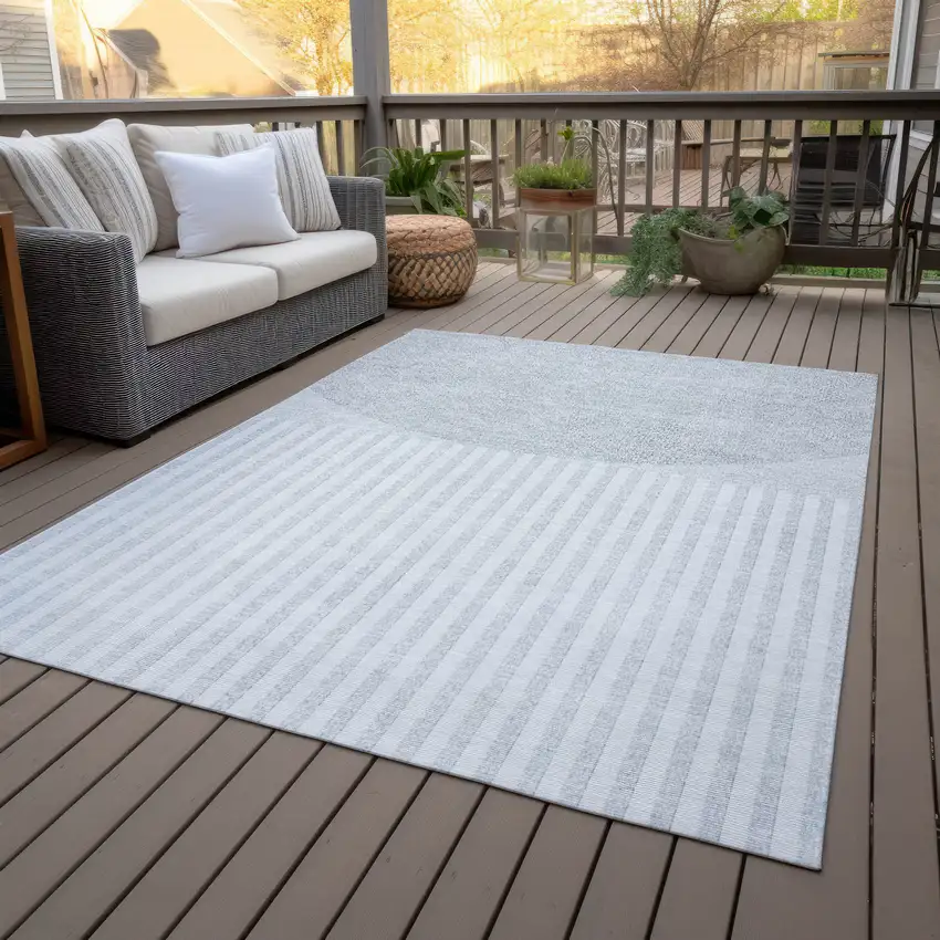Blue And Ivory Geometric Washable Indoor Outdoor Area Rug Photo 8