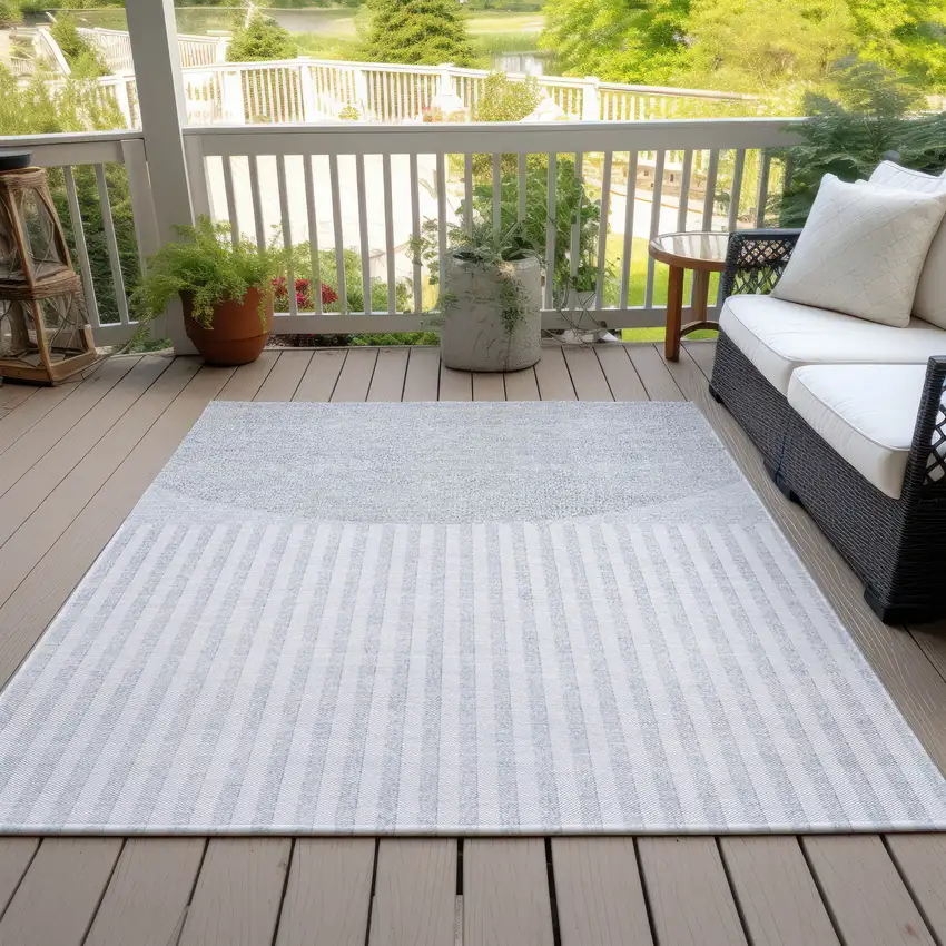 Blue And Ivory Geometric Washable Indoor Outdoor Area Rug Photo 5