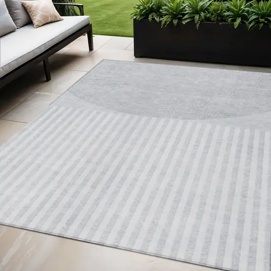 Blue And Ivory Geometric Washable Indoor Outdoor Area Rug Photo 2