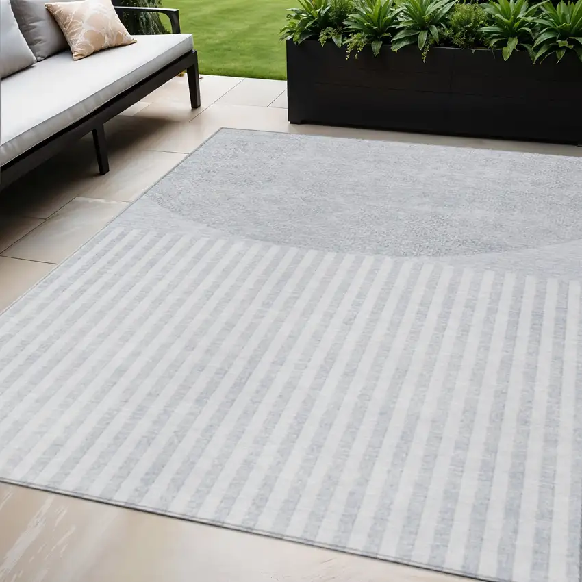 Blue And Ivory Geometric Washable Indoor Outdoor Area Rug Photo 2