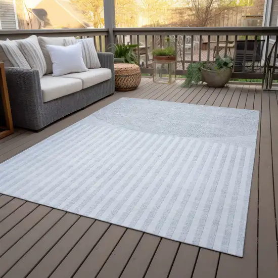 Blue And Ivory Geometric Washable Indoor Outdoor Area Rug Photo 8