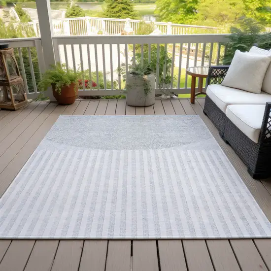 Blue And Ivory Geometric Washable Indoor Outdoor Area Rug Photo 5