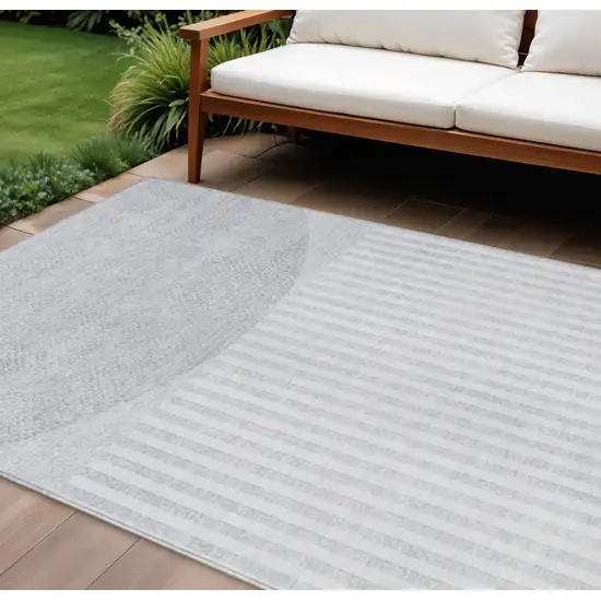 Blue And Ivory Geometric Washable Indoor Outdoor Area Rug Photo 2