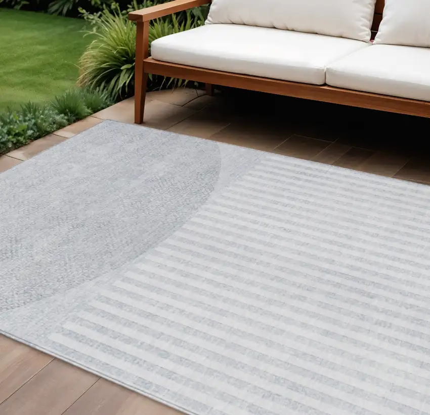 Blue And Ivory Geometric Washable Indoor Outdoor Area Rug Photo 2