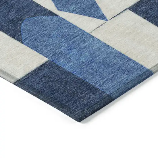 Blue And Ivory Geometric Washable Indoor Outdoor Area Rug Photo 6