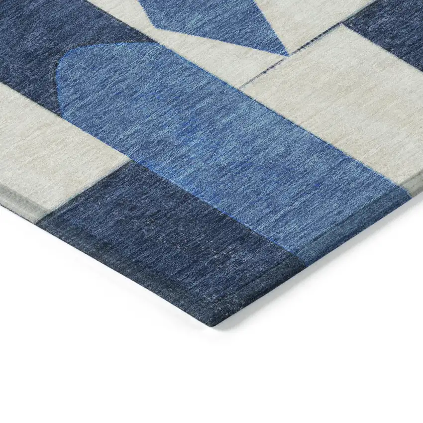 Blue And Ivory Geometric Washable Indoor Outdoor Area Rug Photo 6