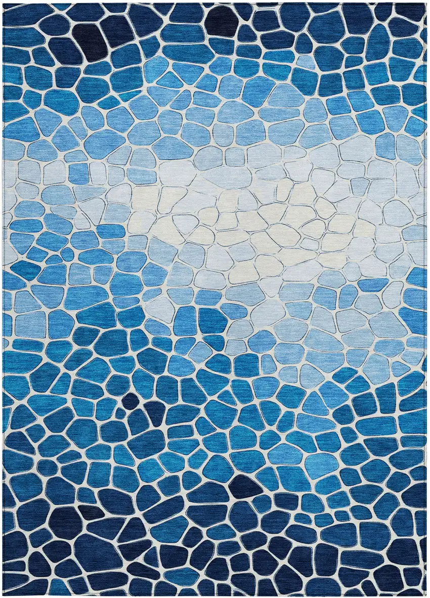 Blue And Ivory Geometric Washable Indoor Outdoor Area Rug Photo 3