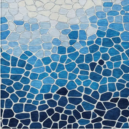 Blue And Ivory Geometric Washable Indoor Outdoor Area Rug Photo 5