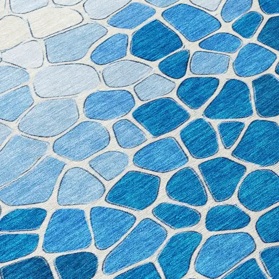 Blue And Ivory Geometric Washable Indoor Outdoor Area Rug Photo 4