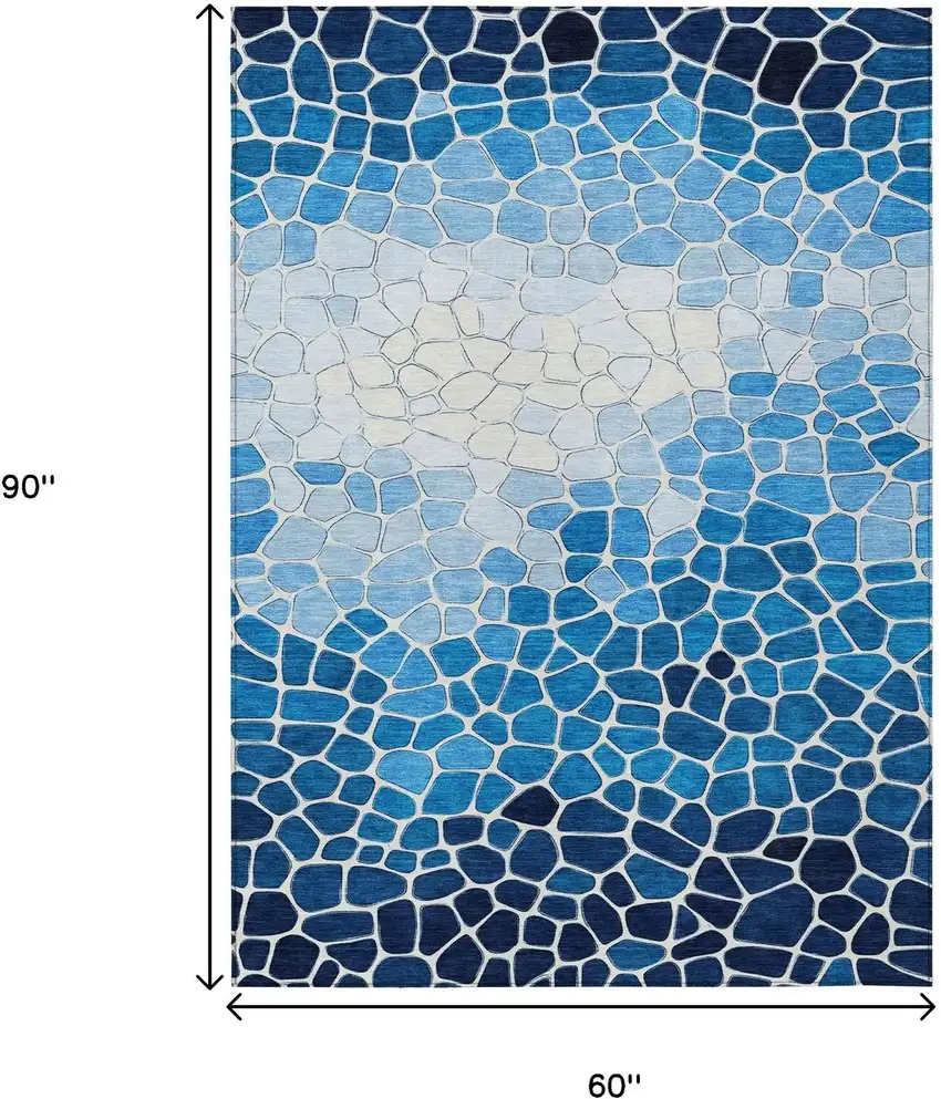 Blue And Ivory Geometric Washable Indoor Outdoor Area Rug Photo 8