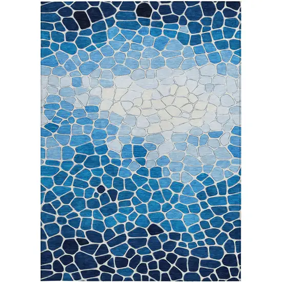 Blue And Ivory Geometric Washable Indoor Outdoor Area Rug Photo 3