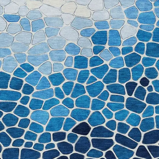 Blue And Ivory Geometric Washable Indoor Outdoor Area Rug Photo 4