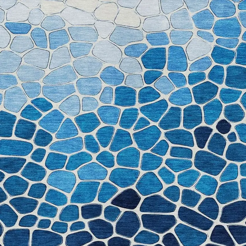 Blue And Ivory Geometric Washable Indoor Outdoor Area Rug Photo 4