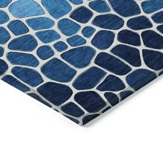 Blue And Ivory Geometric Washable Indoor Outdoor Area Rug Photo 5