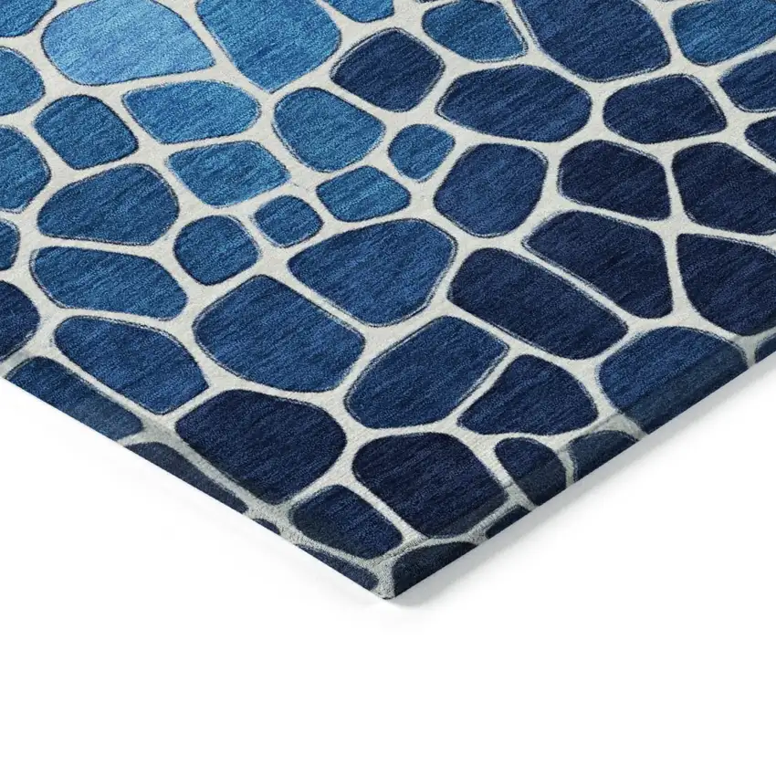 Blue And Ivory Geometric Washable Indoor Outdoor Area Rug Photo 5