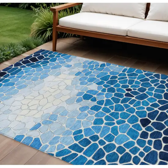 Blue And Ivory Geometric Washable Indoor Outdoor Area Rug Photo 2