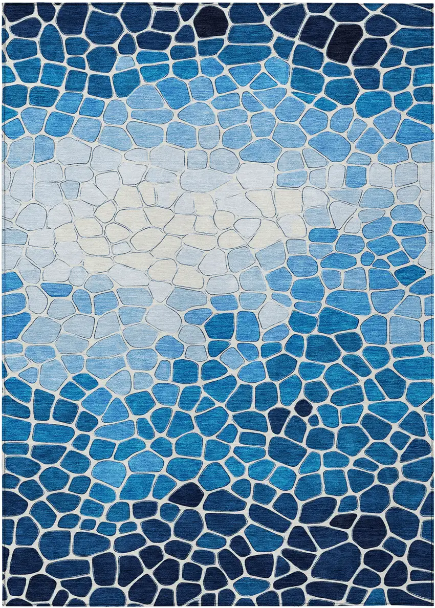 Blue And Ivory Geometric Washable Indoor Outdoor Area Rug Photo 1