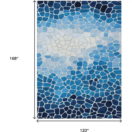 Blue And Ivory Geometric Washable Indoor Outdoor Area Rug Photo 8