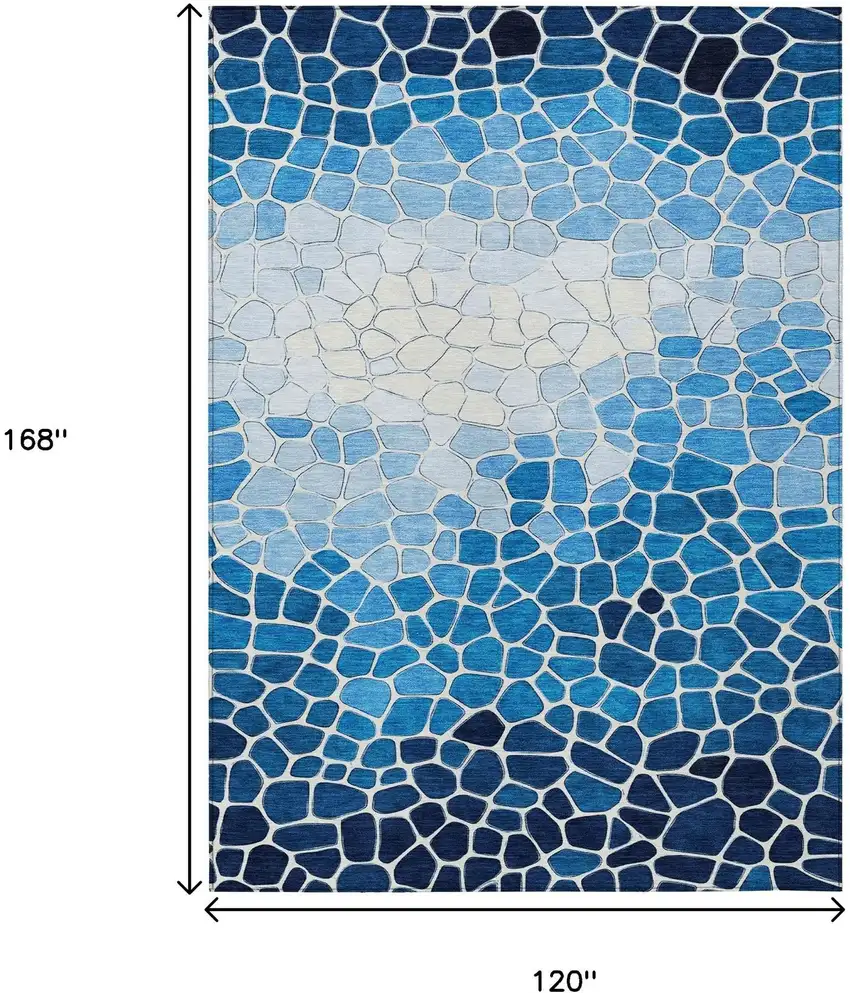 Blue And Ivory Geometric Washable Indoor Outdoor Area Rug Photo 8