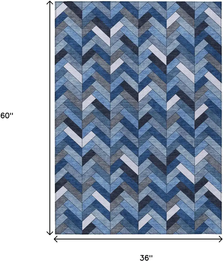 Blue And Ivory Geometric Washable Indoor Outdoor Area Rug Photo 3