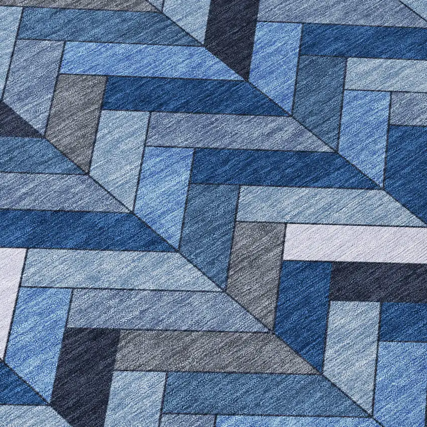 Blue And Ivory Geometric Washable Indoor Outdoor Area Rug Photo 8