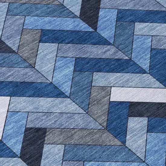 Blue And Ivory Geometric Washable Indoor Outdoor Area Rug Photo 7