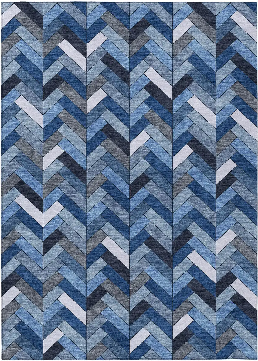 Blue And Ivory Geometric Washable Indoor Outdoor Area Rug Photo 2