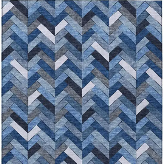 Blue And Ivory Geometric Washable Indoor Outdoor Area Rug Photo 5