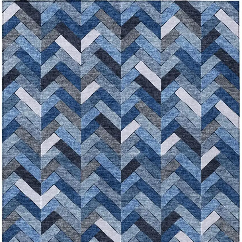 Blue And Ivory Geometric Washable Indoor Outdoor Area Rug Photo 6