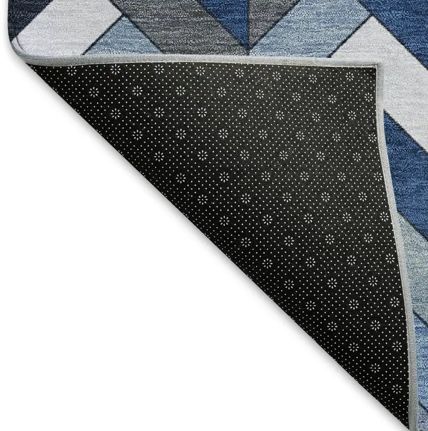 Blue And Ivory Geometric Washable Indoor Outdoor Area Rug Photo 5