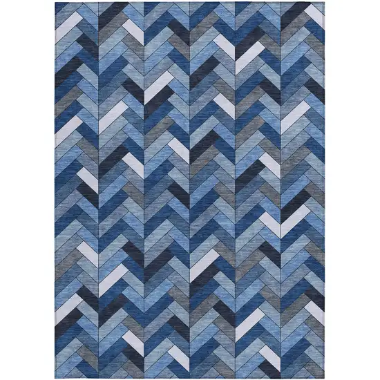 Blue And Ivory Geometric Washable Indoor Outdoor Area Rug Photo 4