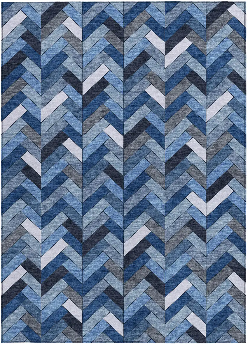 Blue And Ivory Geometric Washable Indoor Outdoor Area Rug Photo 4