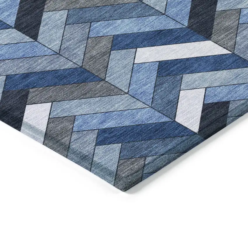 Blue And Ivory Geometric Washable Indoor Outdoor Area Rug Photo 6