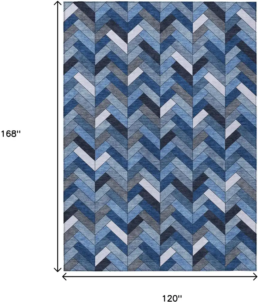 Blue And Ivory Geometric Washable Indoor Outdoor Area Rug Photo 3