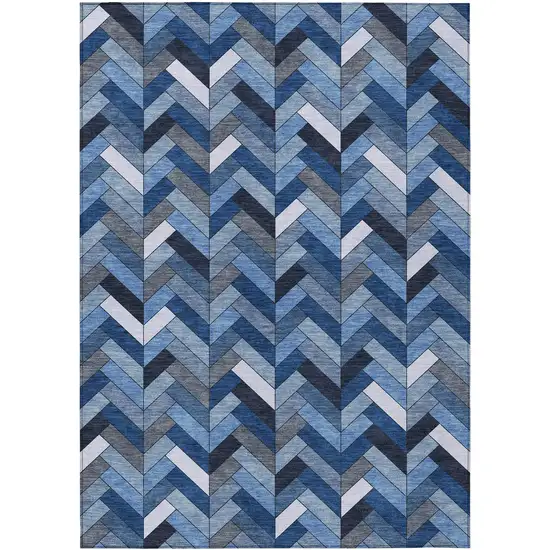 Blue And Ivory Geometric Washable Indoor Outdoor Area Rug Photo 2