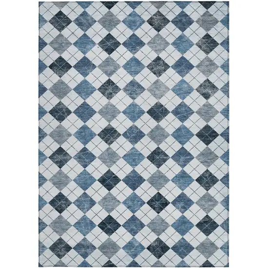Blue And Ivory Geometric Washable Indoor Outdoor Area Rug Photo 4