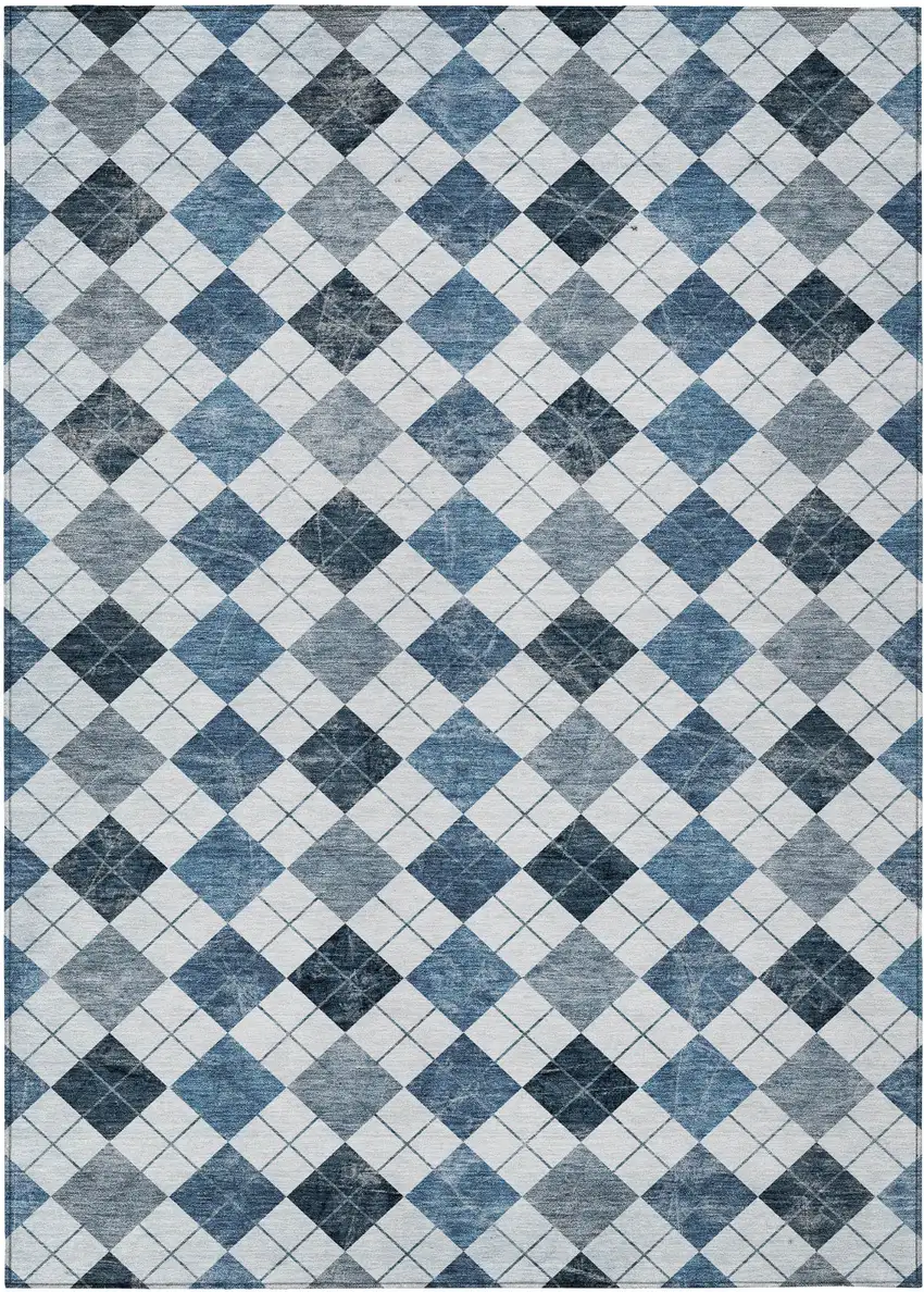 Blue And Ivory Geometric Washable Indoor Outdoor Area Rug Photo 2