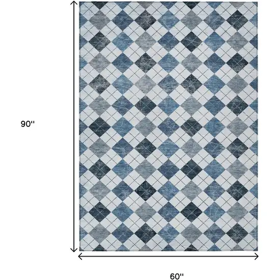 Blue And Ivory Geometric Washable Indoor Outdoor Area Rug Photo 3
