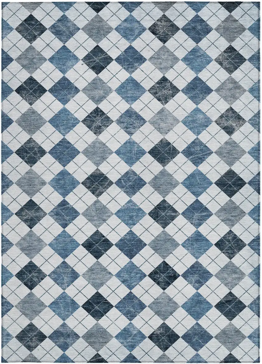 Blue And Ivory Geometric Washable Indoor Outdoor Area Rug Photo 5