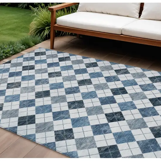 Blue And Ivory Geometric Washable Indoor Outdoor Area Rug Photo 1