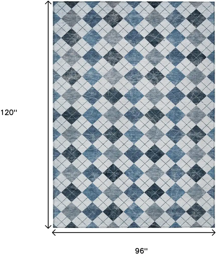 Blue And Ivory Geometric Washable Indoor Outdoor Area Rug Photo 3