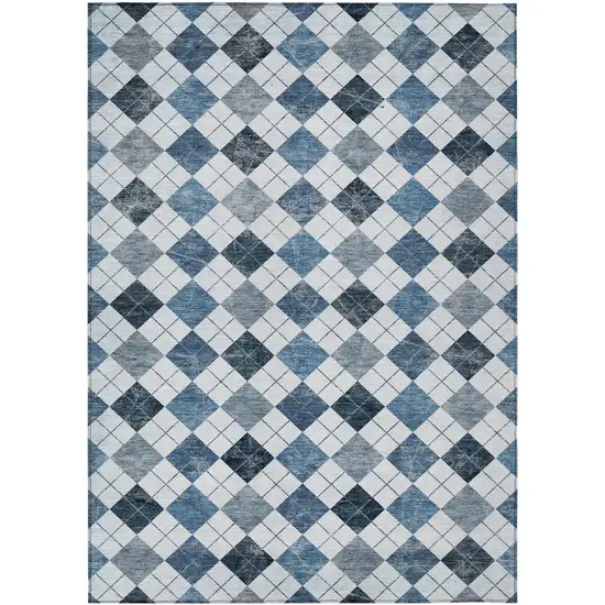 Blue And Ivory Geometric Washable Indoor Outdoor Area Rug Photo 2