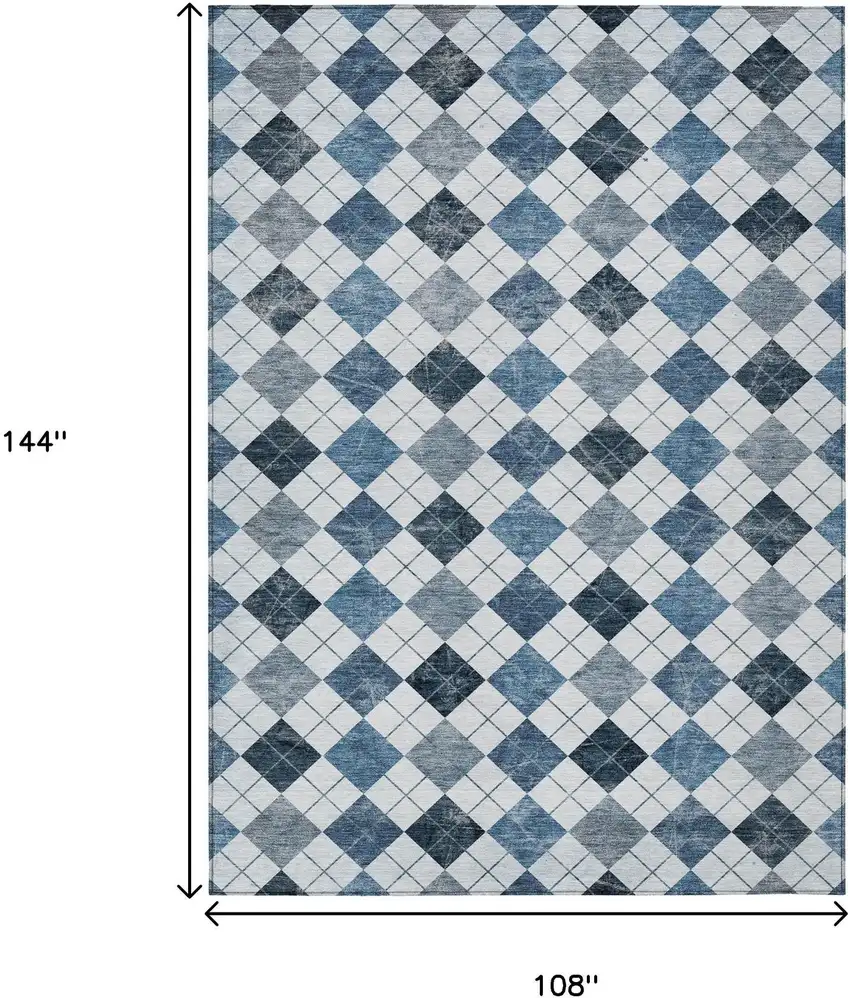Blue And Ivory Geometric Washable Indoor Outdoor Area Rug Photo 3